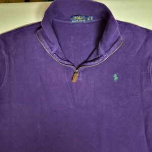 Polo Ralph Lauren Men's Purple 1/4 Zip Pullover Sweatshirt Size XL Green Pony